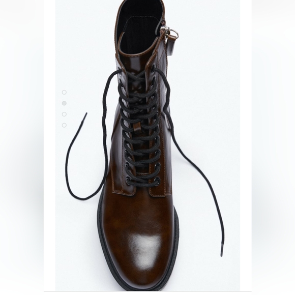 Zara Low Heel Laced Ankle Boots - Picture 3 of 5